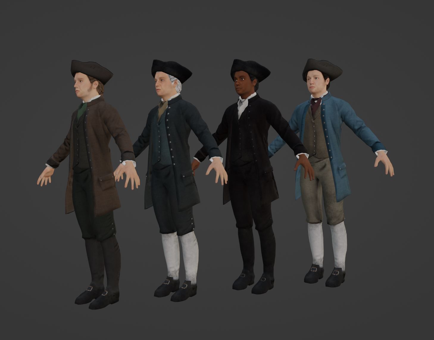 1700s Upper Middle Class Man Low-poly 3D model_10