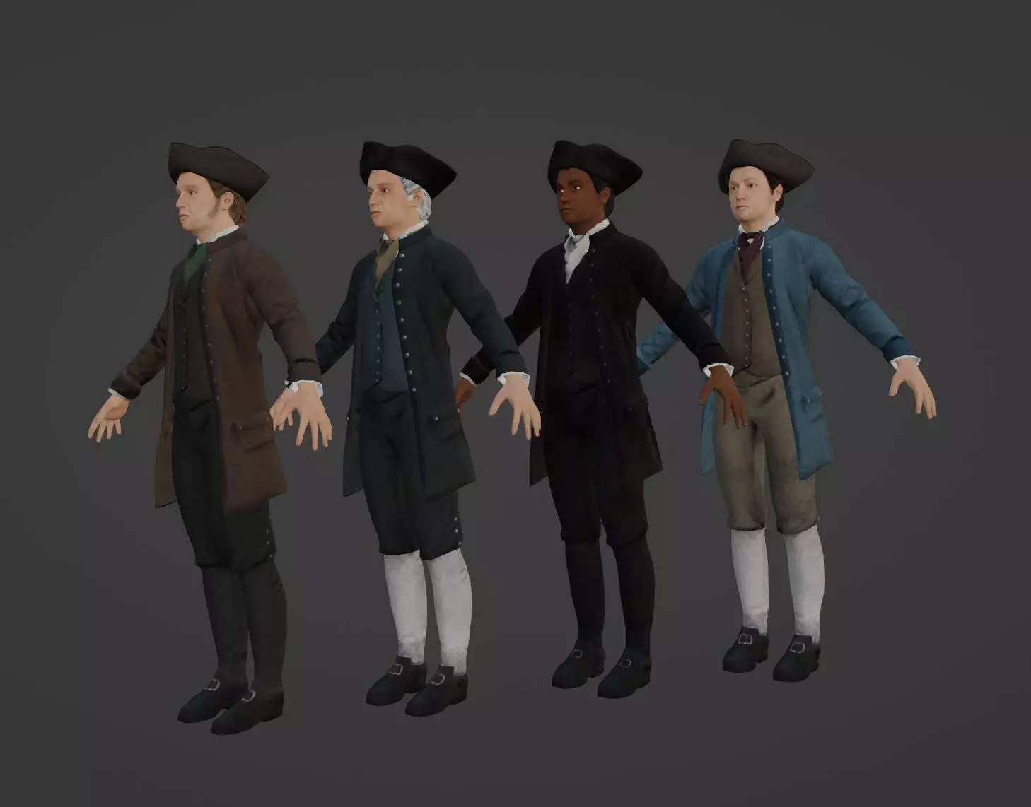 1700s Upper Middle Class Man Low-poly 3D model_0