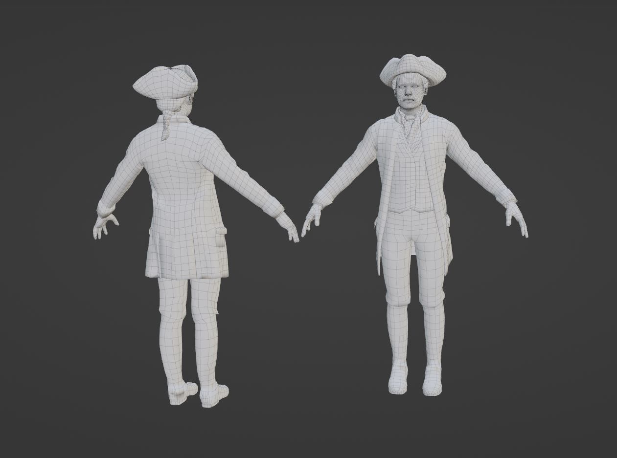 1700s Upper Middle Class Man Low-poly 3D model_8