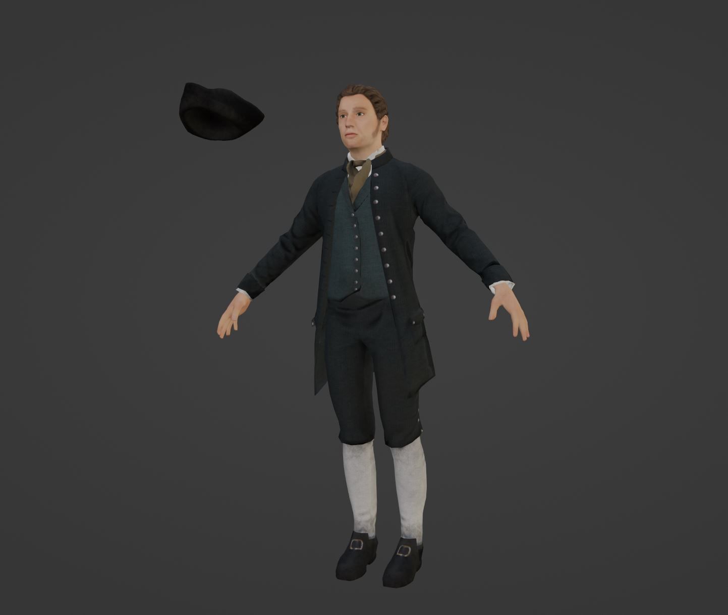 1700s Upper Middle Class Man Low-poly 3D model_4