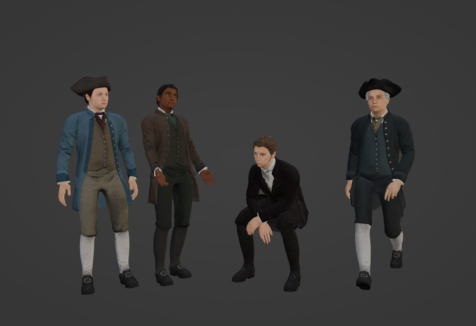 1700s Upper Middle Class Man Low-poly 3D model_7