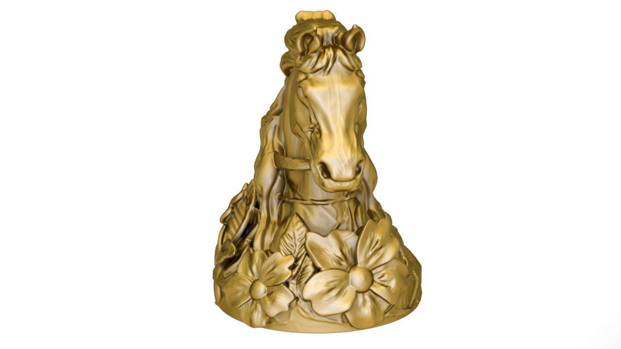 Flowery horse chess piece 3D print model_2