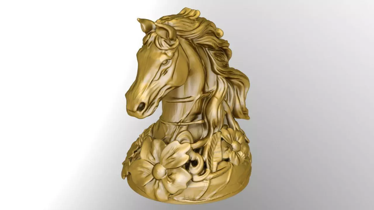 Flowery horse chess piece 3D print model_0