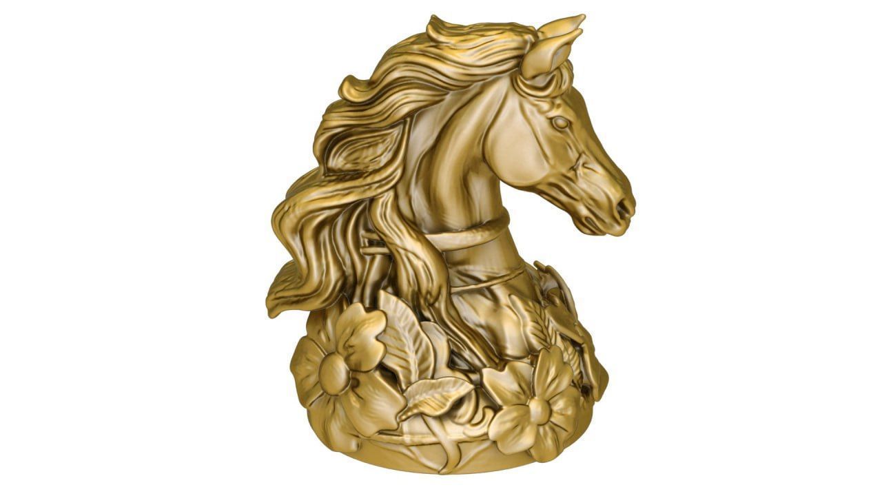 Flowery horse chess piece 3D print model_1
