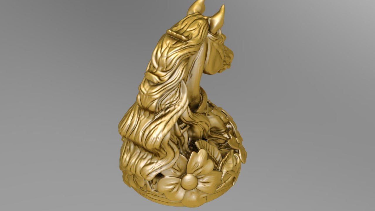 Flowery horse chess piece 3D print model_3