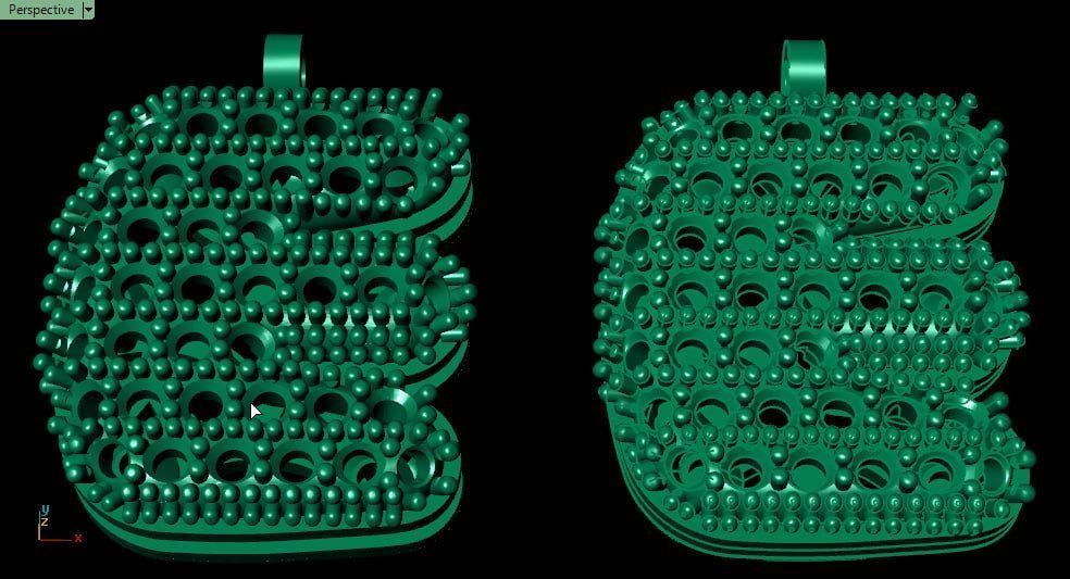 letter E convex surface full of diamonds 3D print model_3