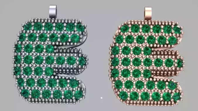 letter E convex surface full of diamonds 3D print model