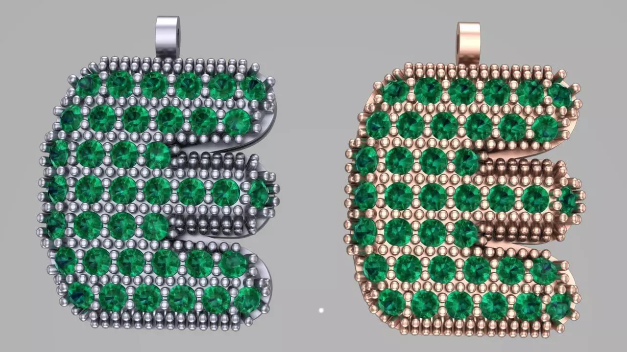 letter E convex surface full of diamonds 3D print model_0