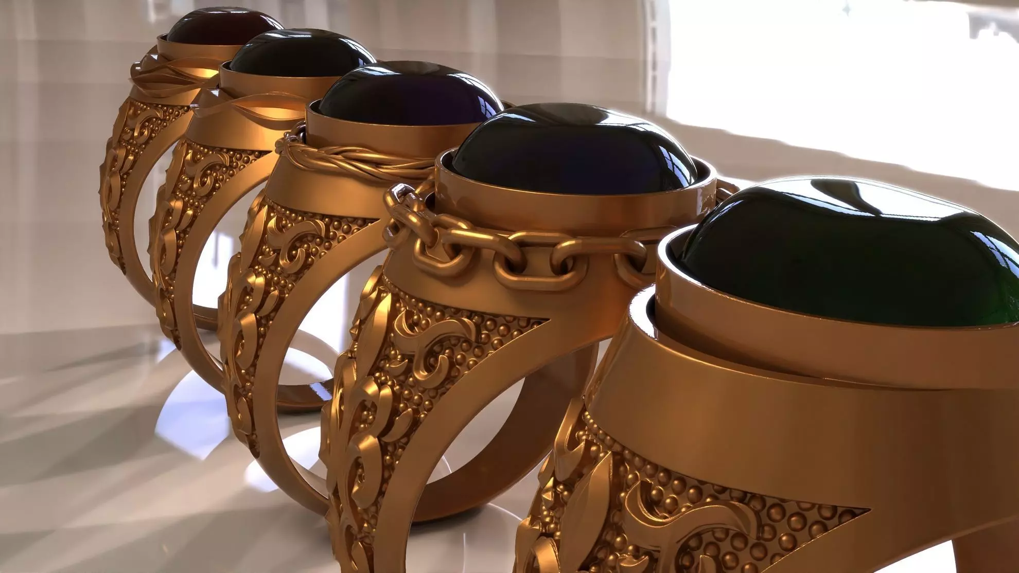 Ring 19 mm with cabochon-cut gemstone 3D print model_0