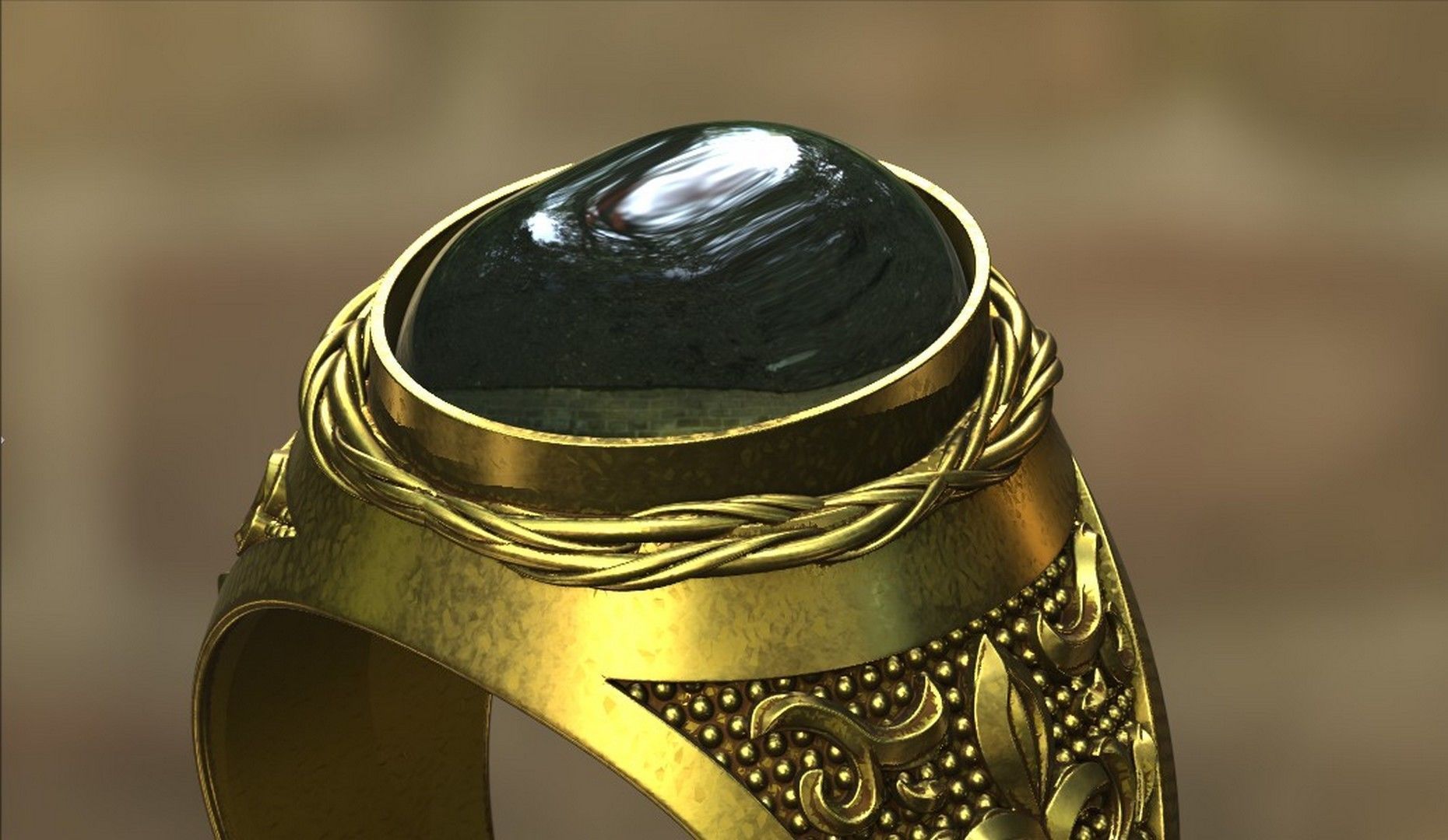 Ring 19 mm with cabochon-cut gemstone 3D print model_9