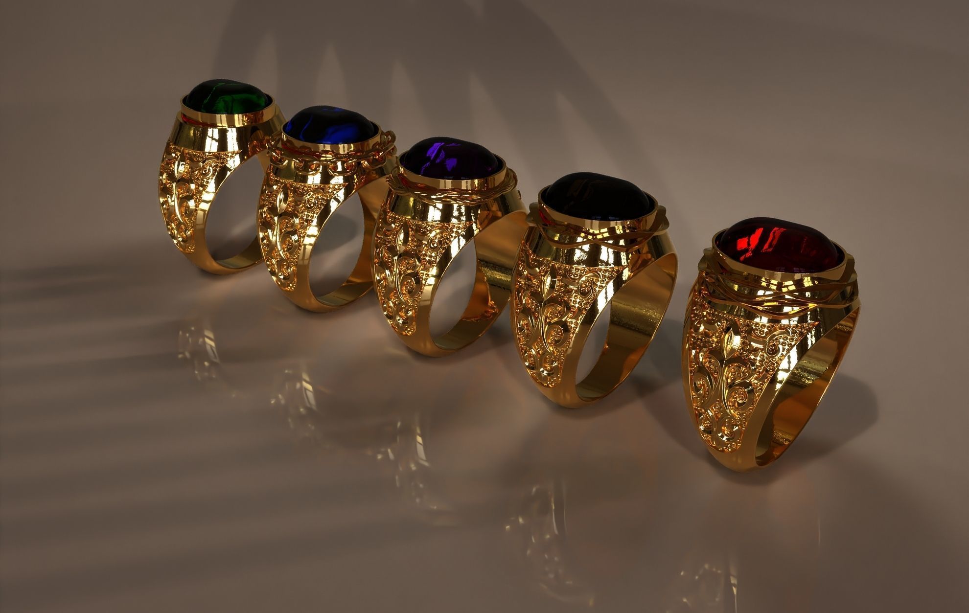 Ring 19 mm with cabochon-cut gemstone 3D print model_1