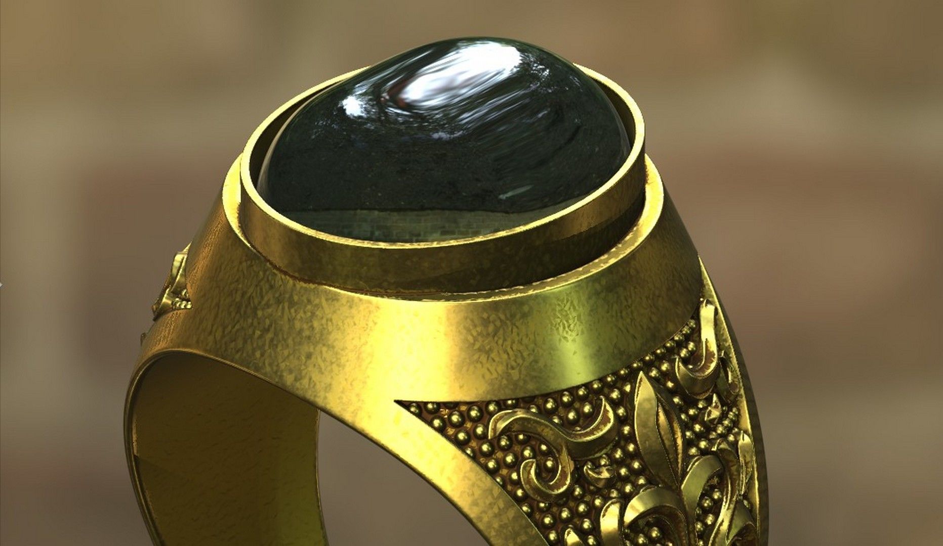 Ring 19 mm with cabochon-cut gemstone 3D print model_7