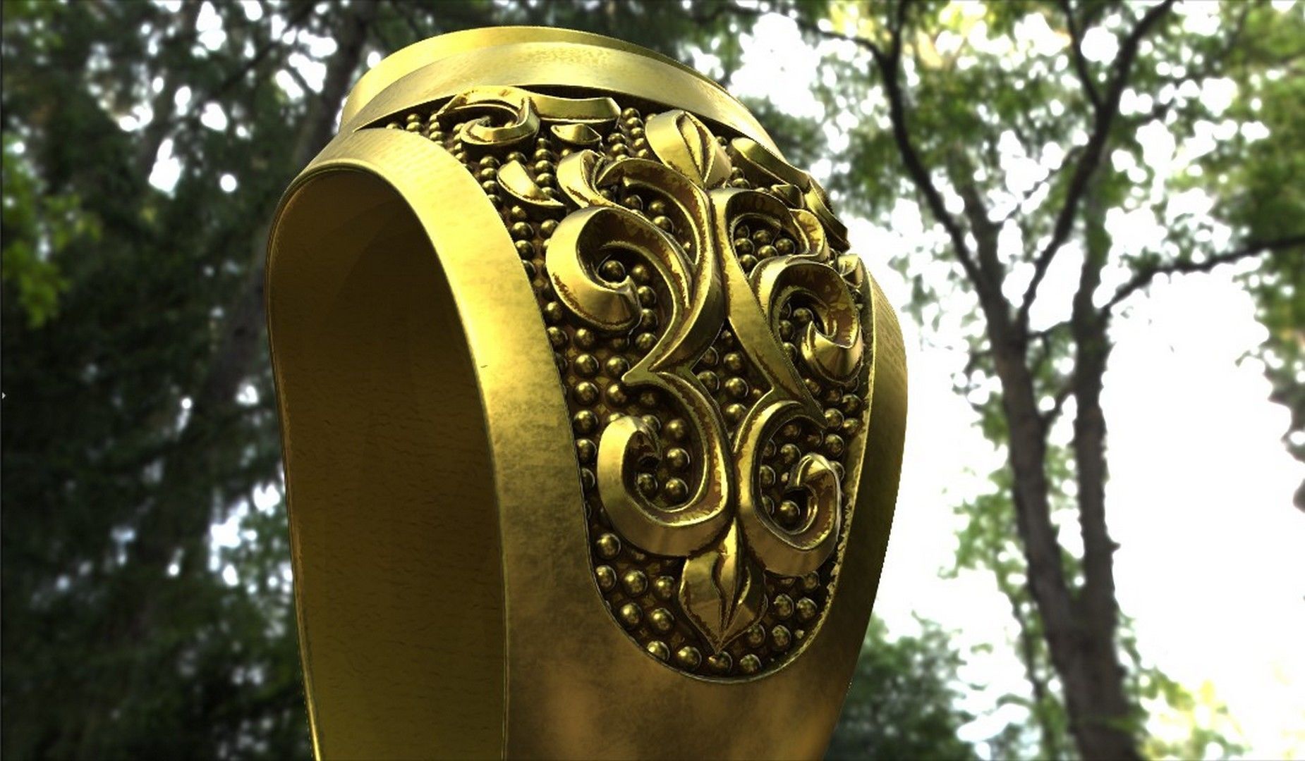 Ring 19 mm with cabochon-cut gemstone 3D print model_12