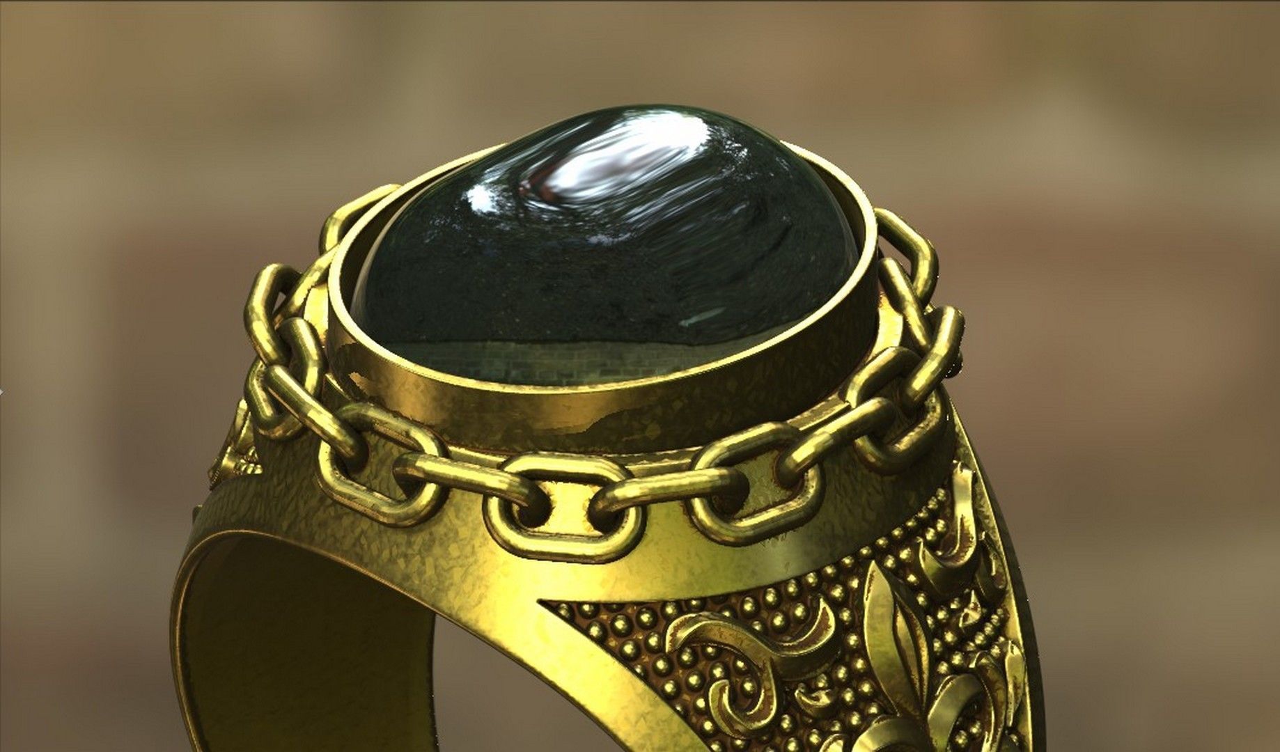 Ring 19 mm with cabochon-cut gemstone 3D print model_8