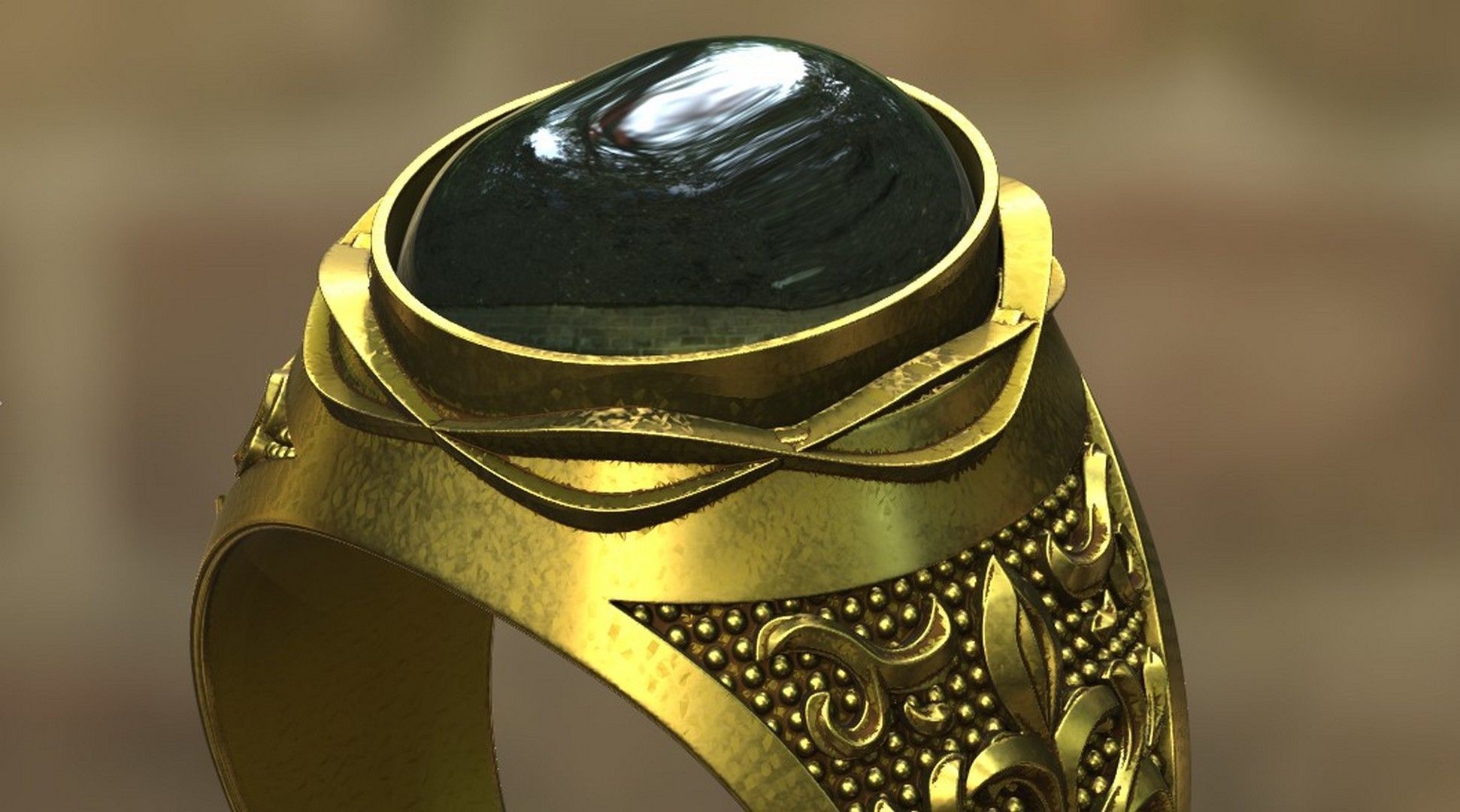 Ring 19 mm with cabochon-cut gemstone 3D print model_10