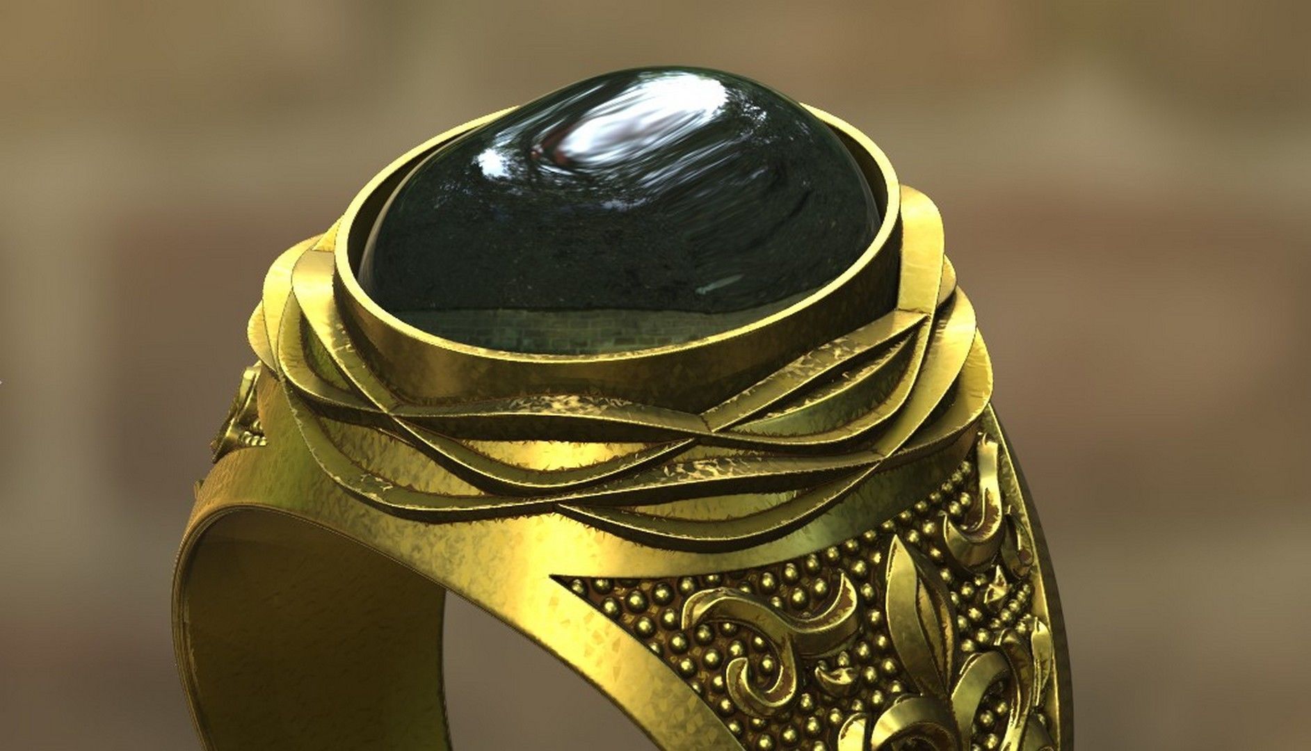 Ring 19 mm with cabochon-cut gemstone 3D print model_11