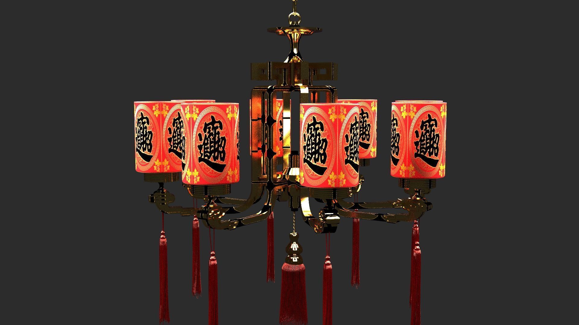 Chinese palace lantern Low-poly 3D model_10