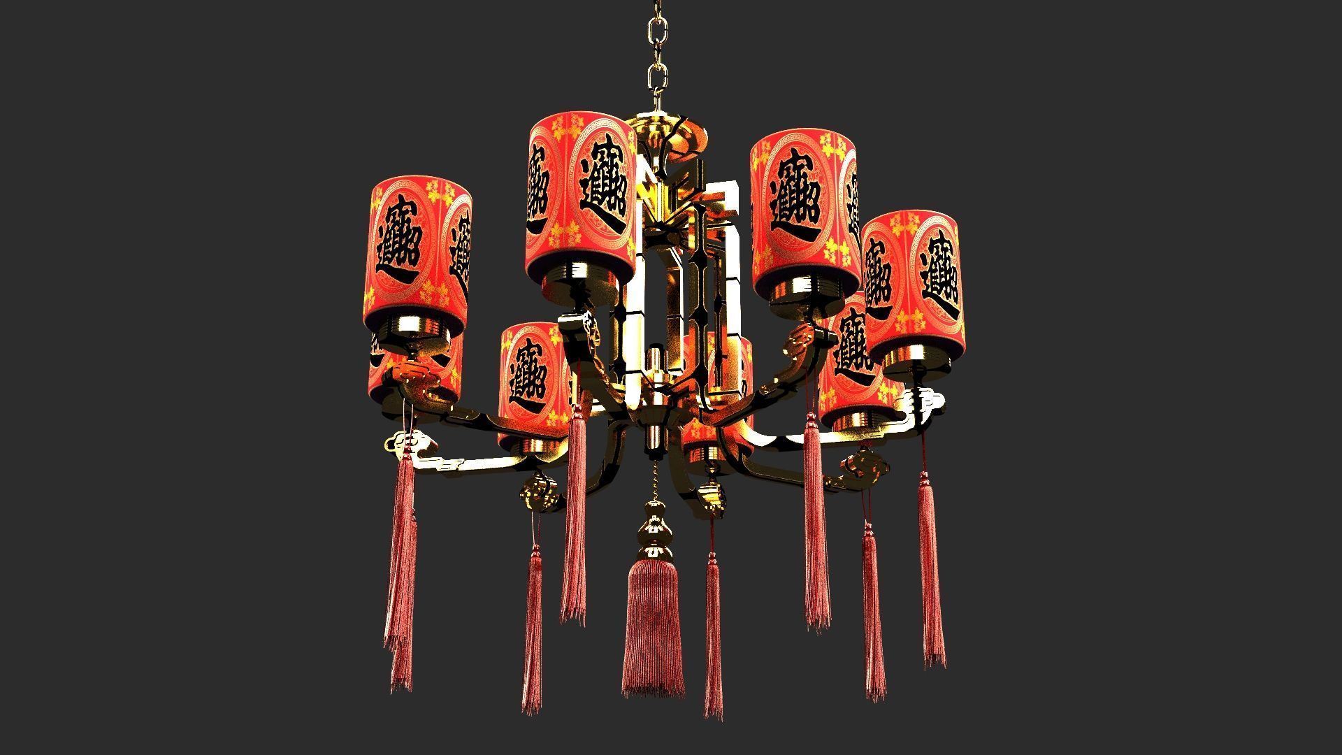 Chinese palace lantern Low-poly 3D model_3