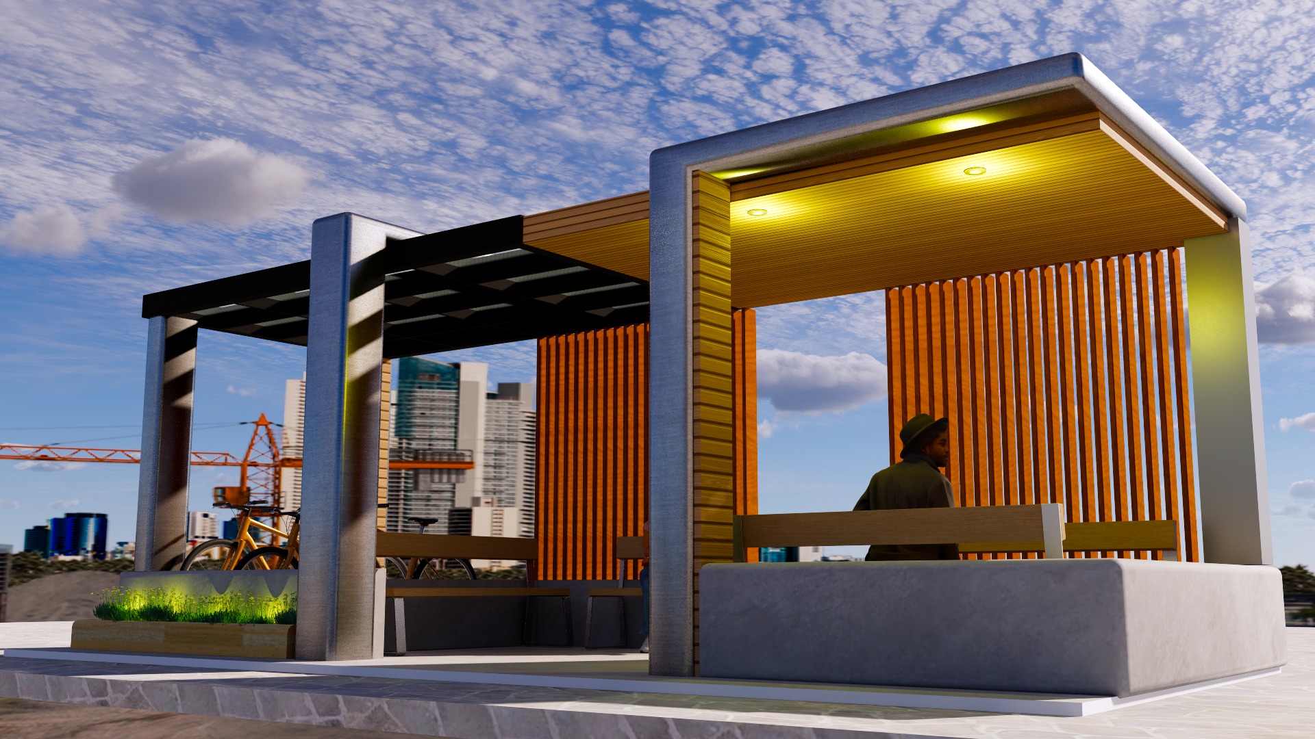 Shaded Area with Bike Parking skp 3D model_1