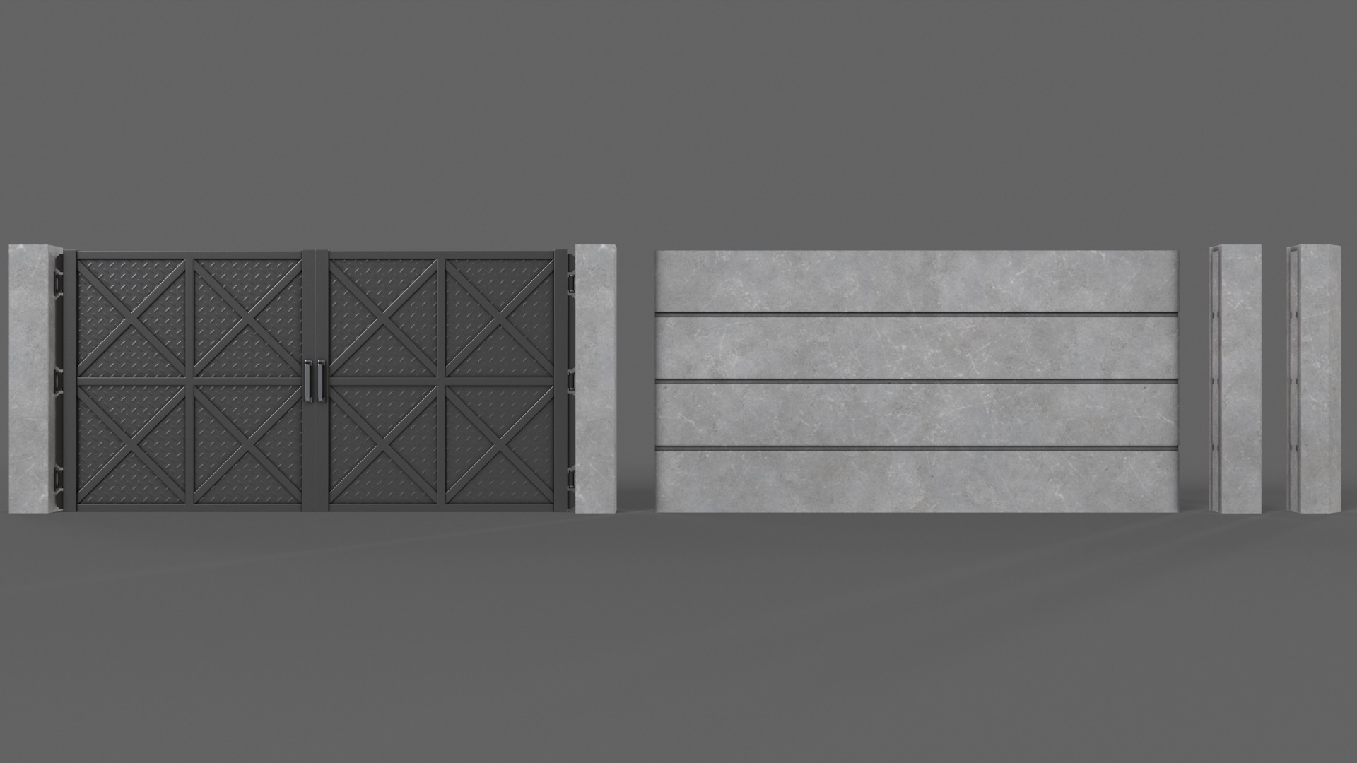PBR Gate and Wall 1 Low-poly 3D model_12
