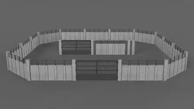 PBR Gate and Wall 5 Low-poly 3D model