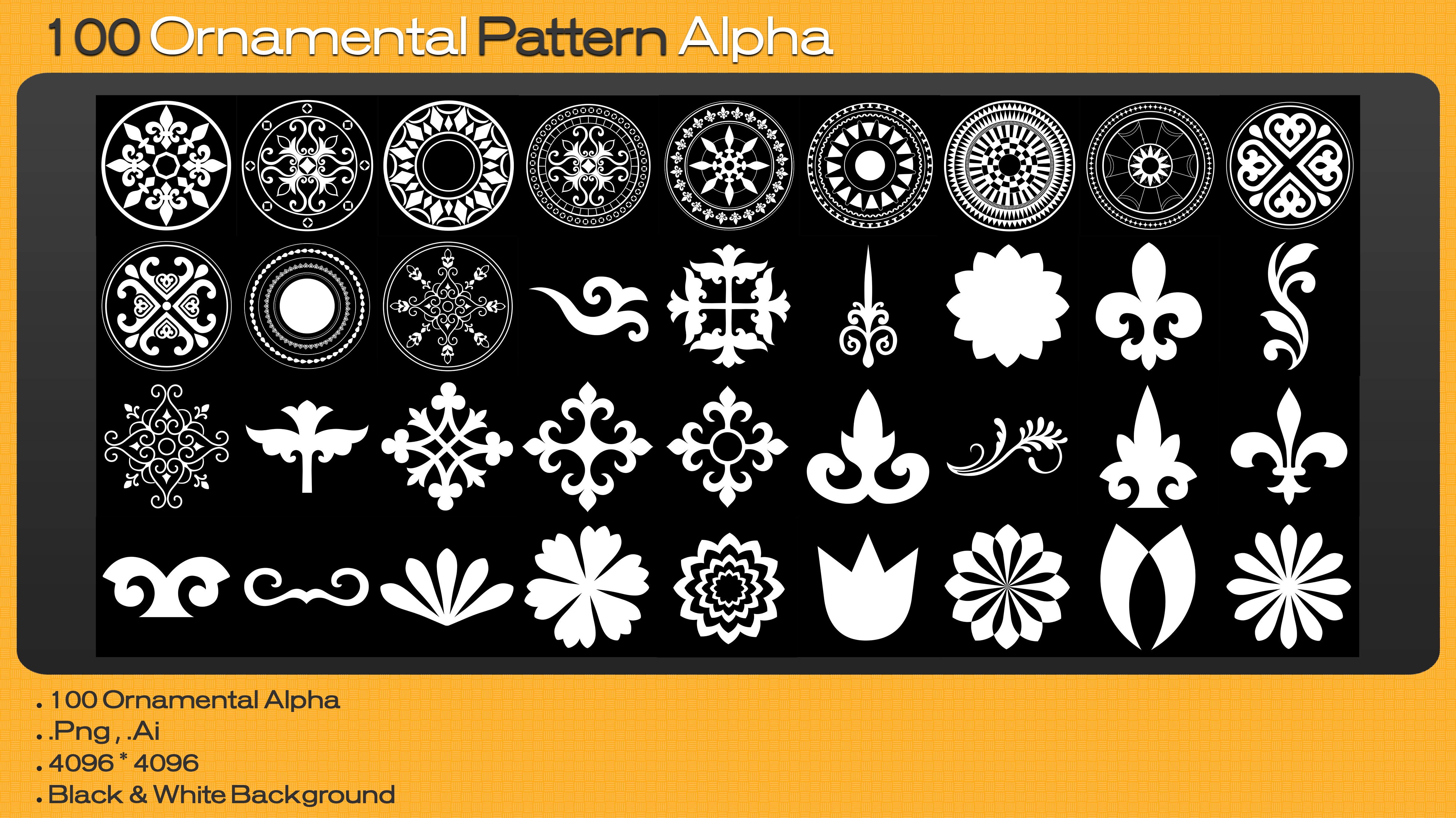 100 Ornamental Pattern 4K Alpha Texture_1