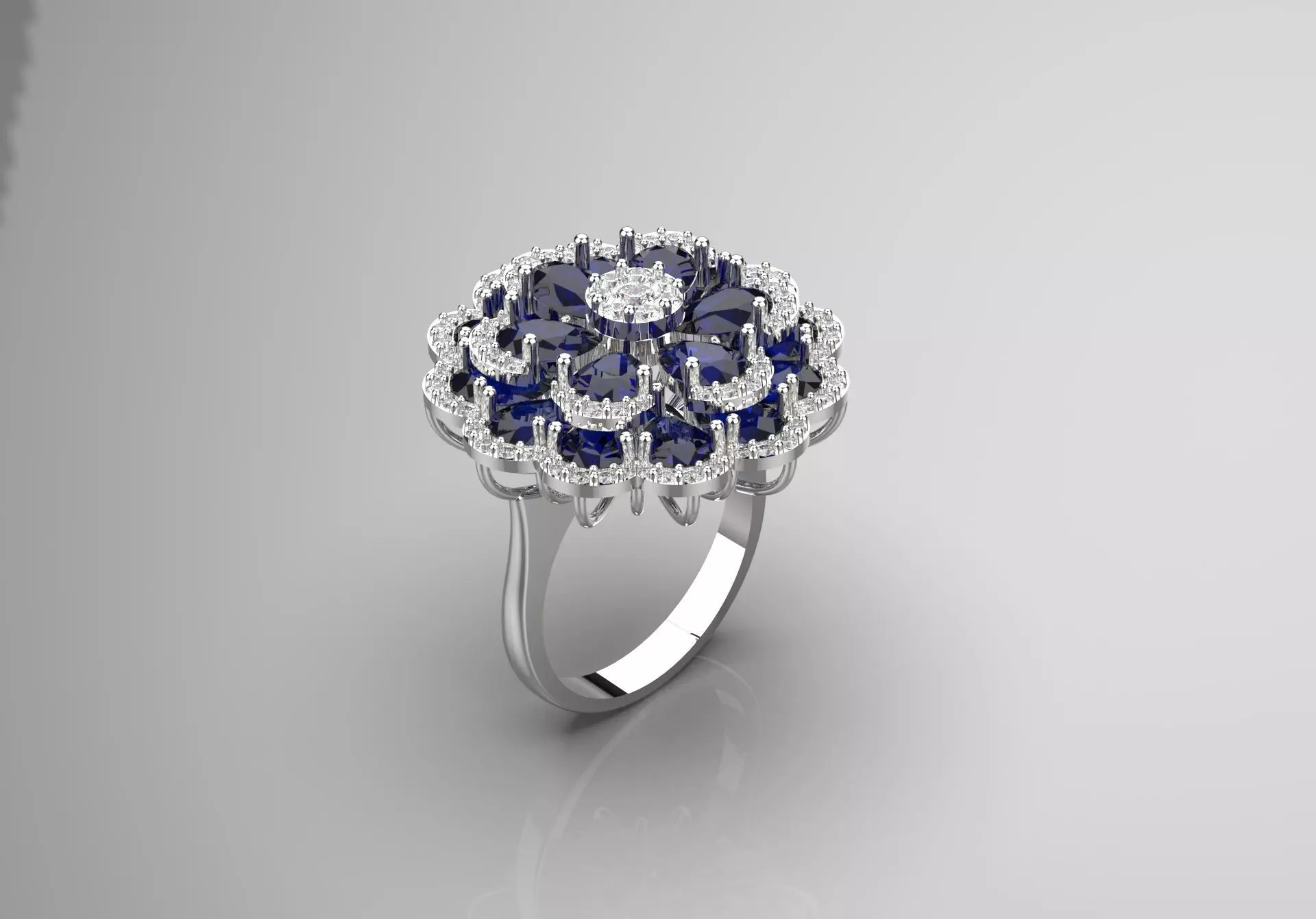 Sapphire Royale Floral Halo Ring CAD Model jr00086 3D print model