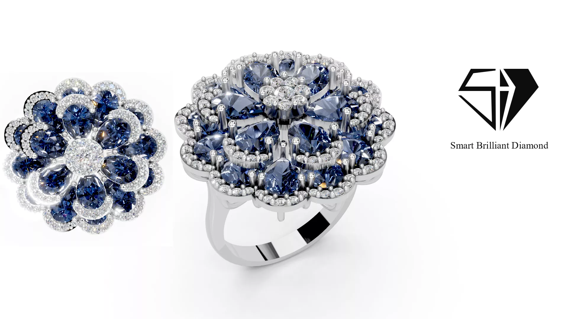 Sapphire Royale Floral Halo Ring CAD Model jr00086 3D print model