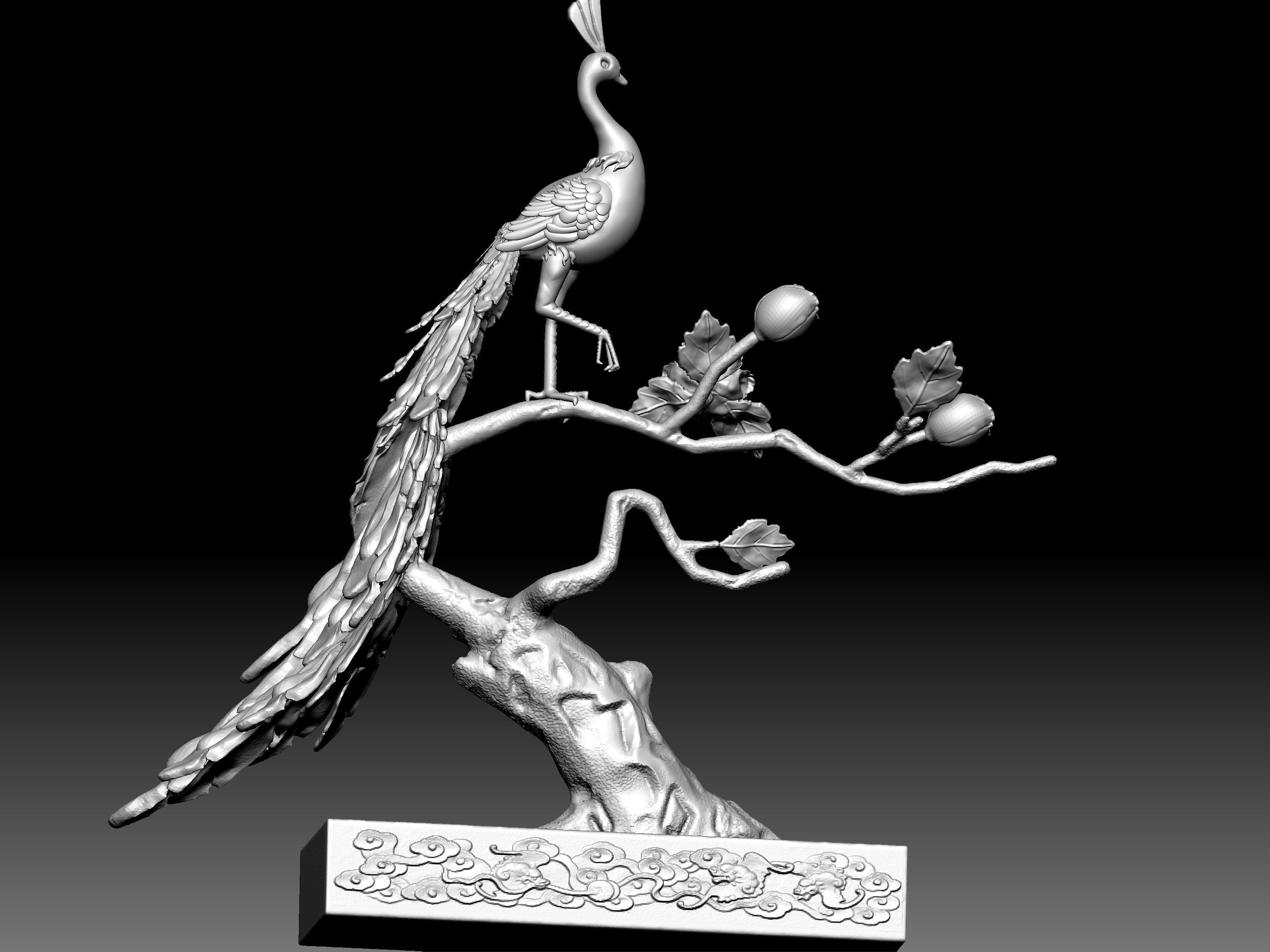 Peacock and Flowers 3D model_13