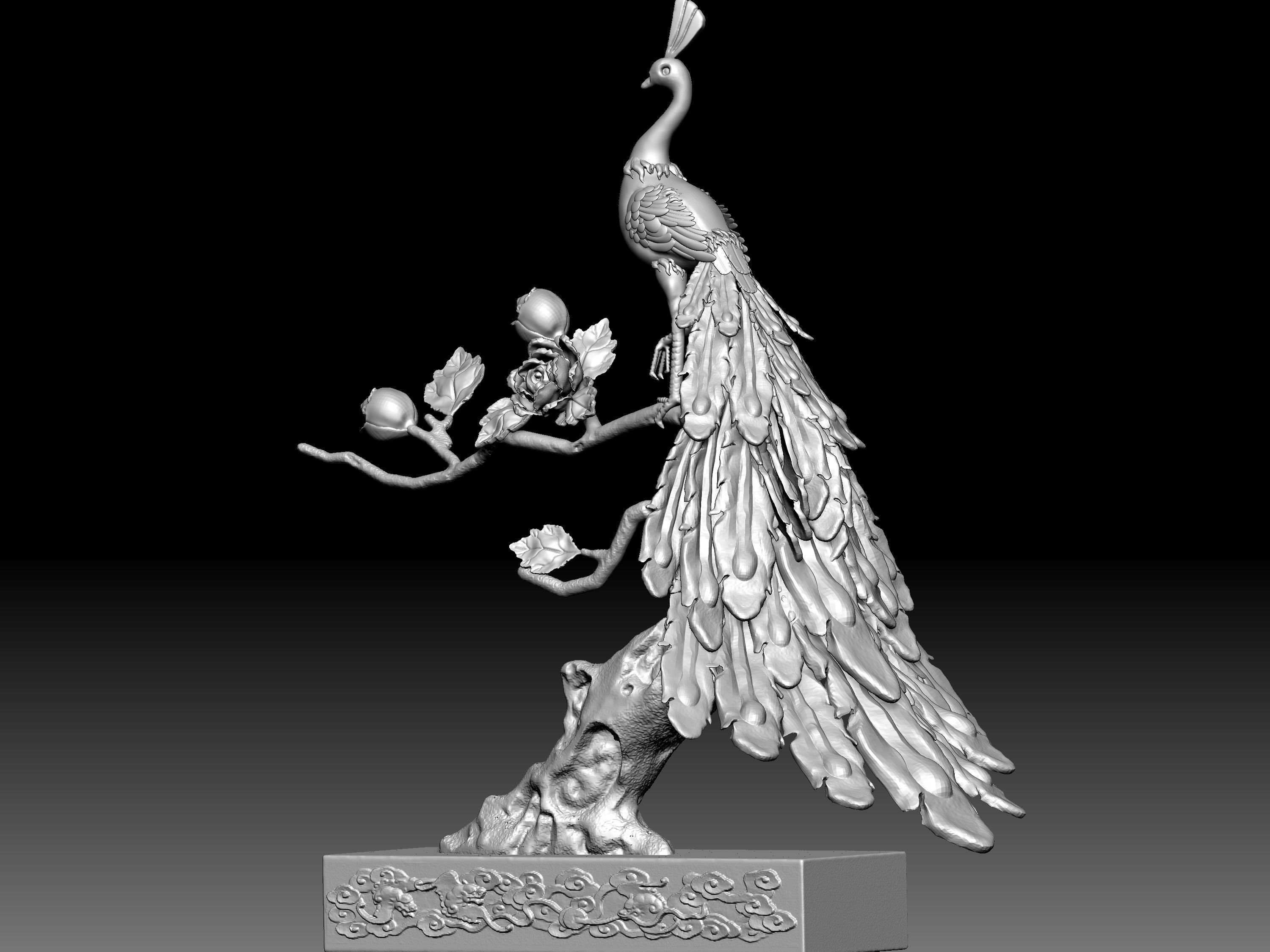 Peacock and Flowers 3D model_2