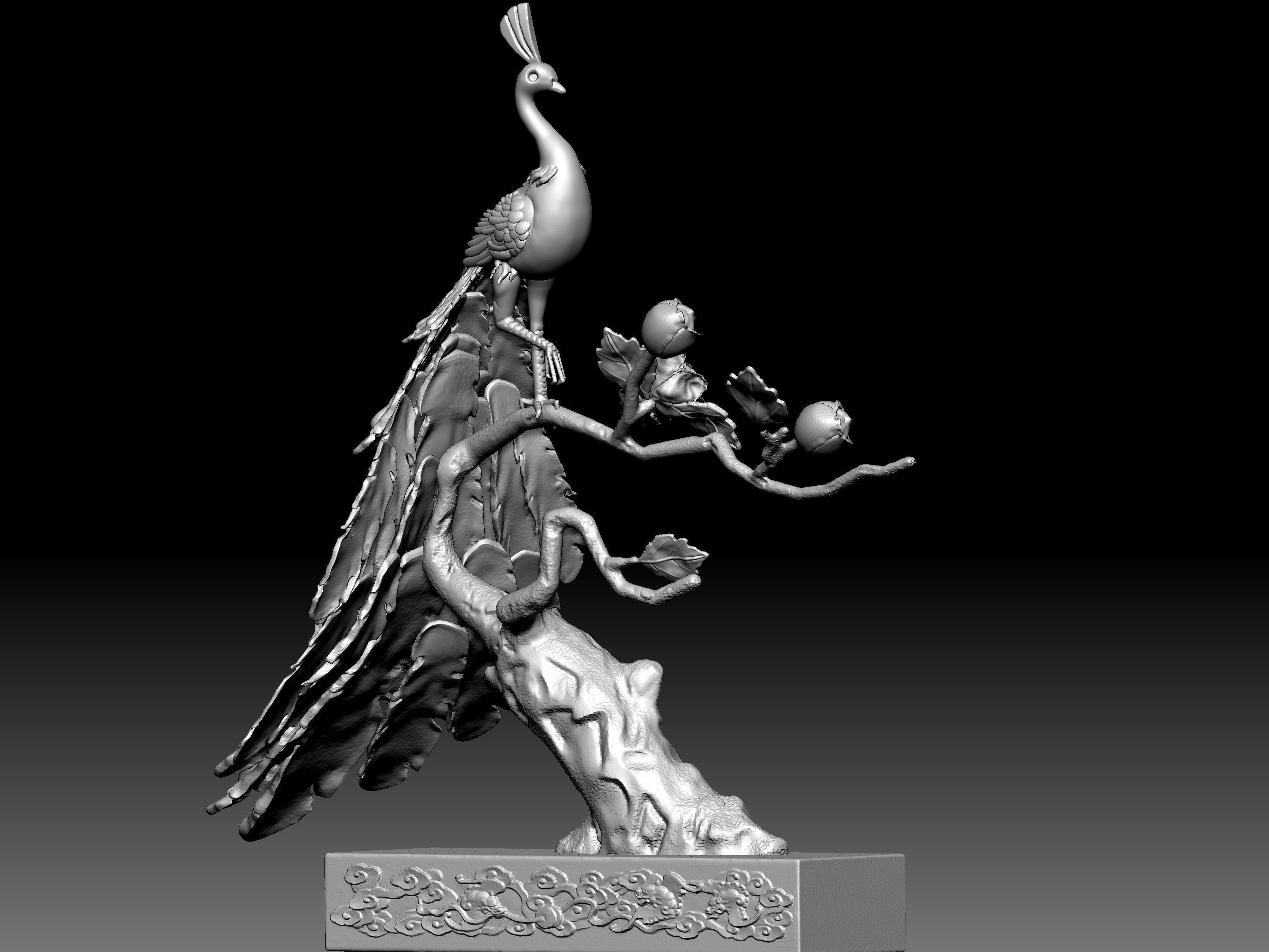 Peacock and Flowers 3D model_5