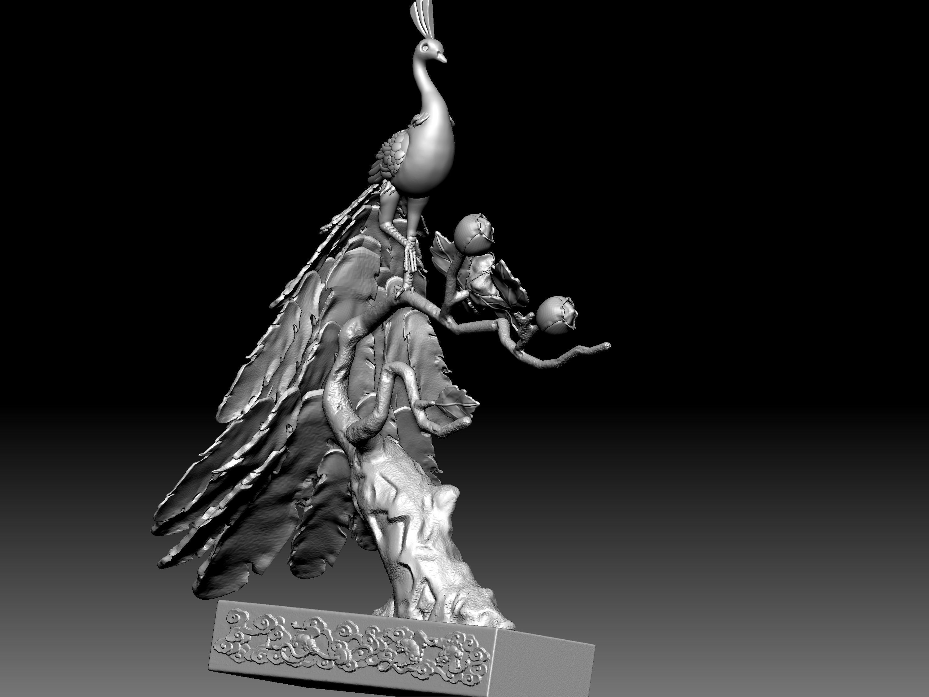 Peacock and Flowers 3D model_14