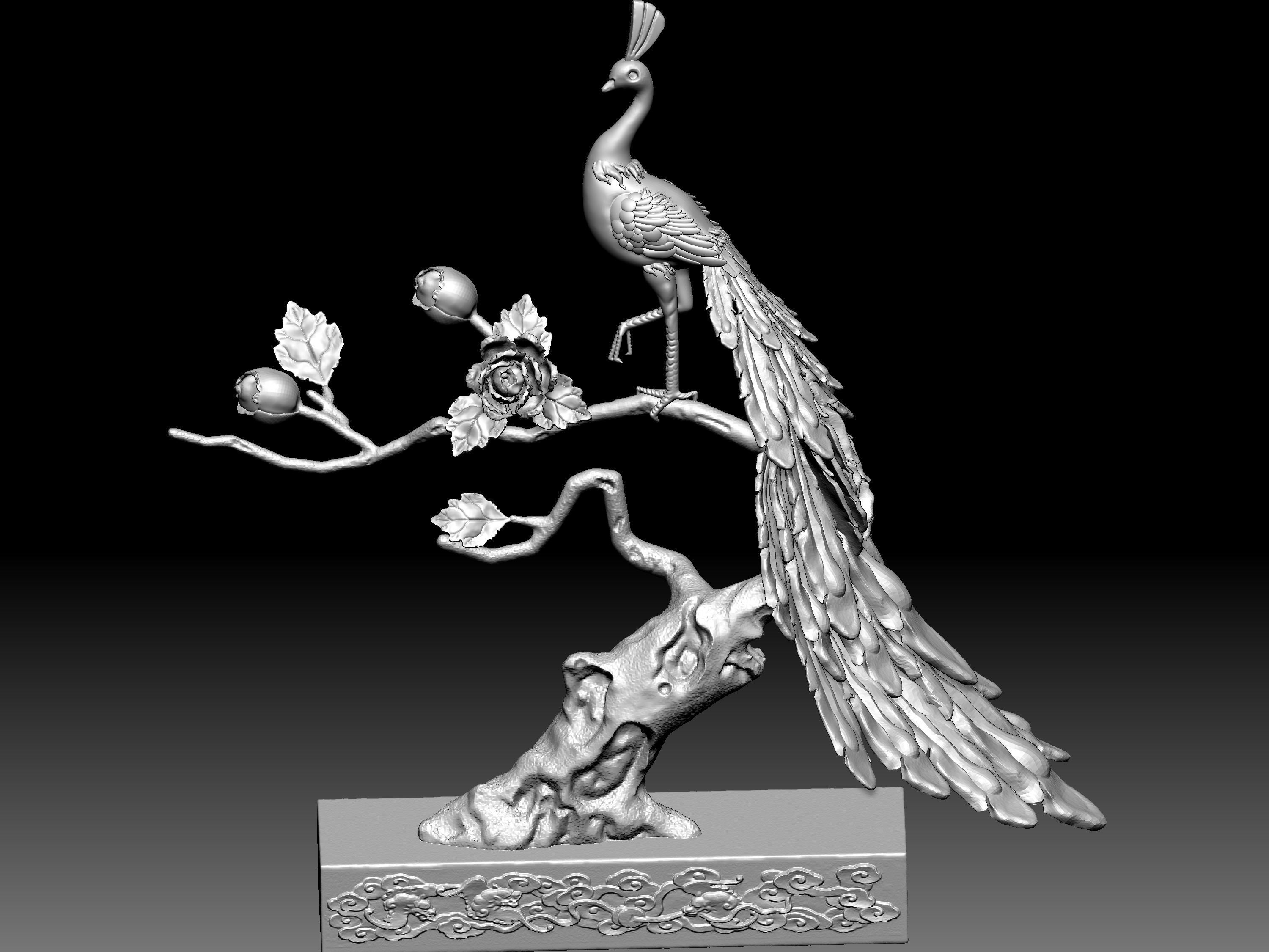 Peacock and Flowers 3D model_10