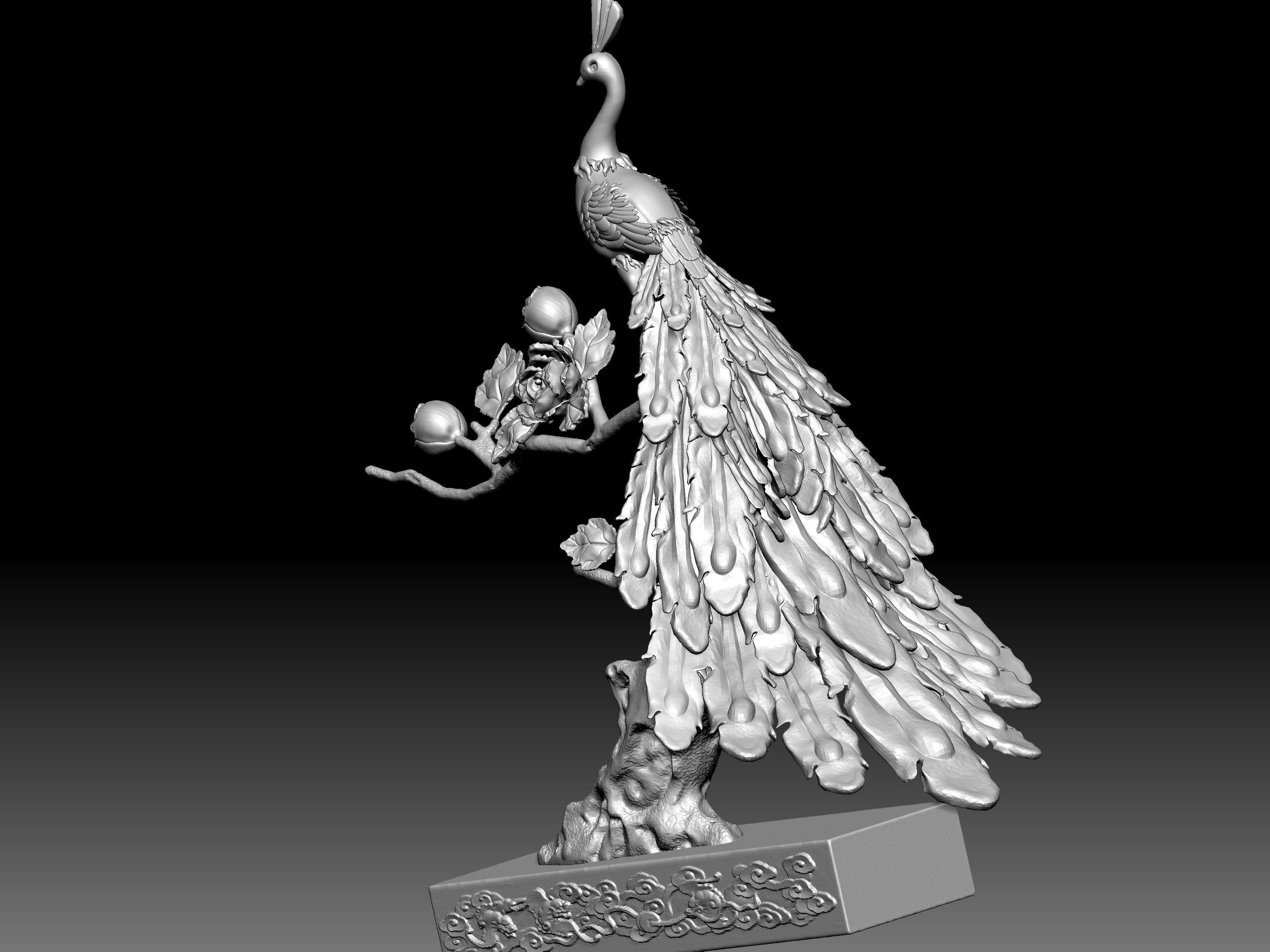 Peacock and Flowers 3D model_9