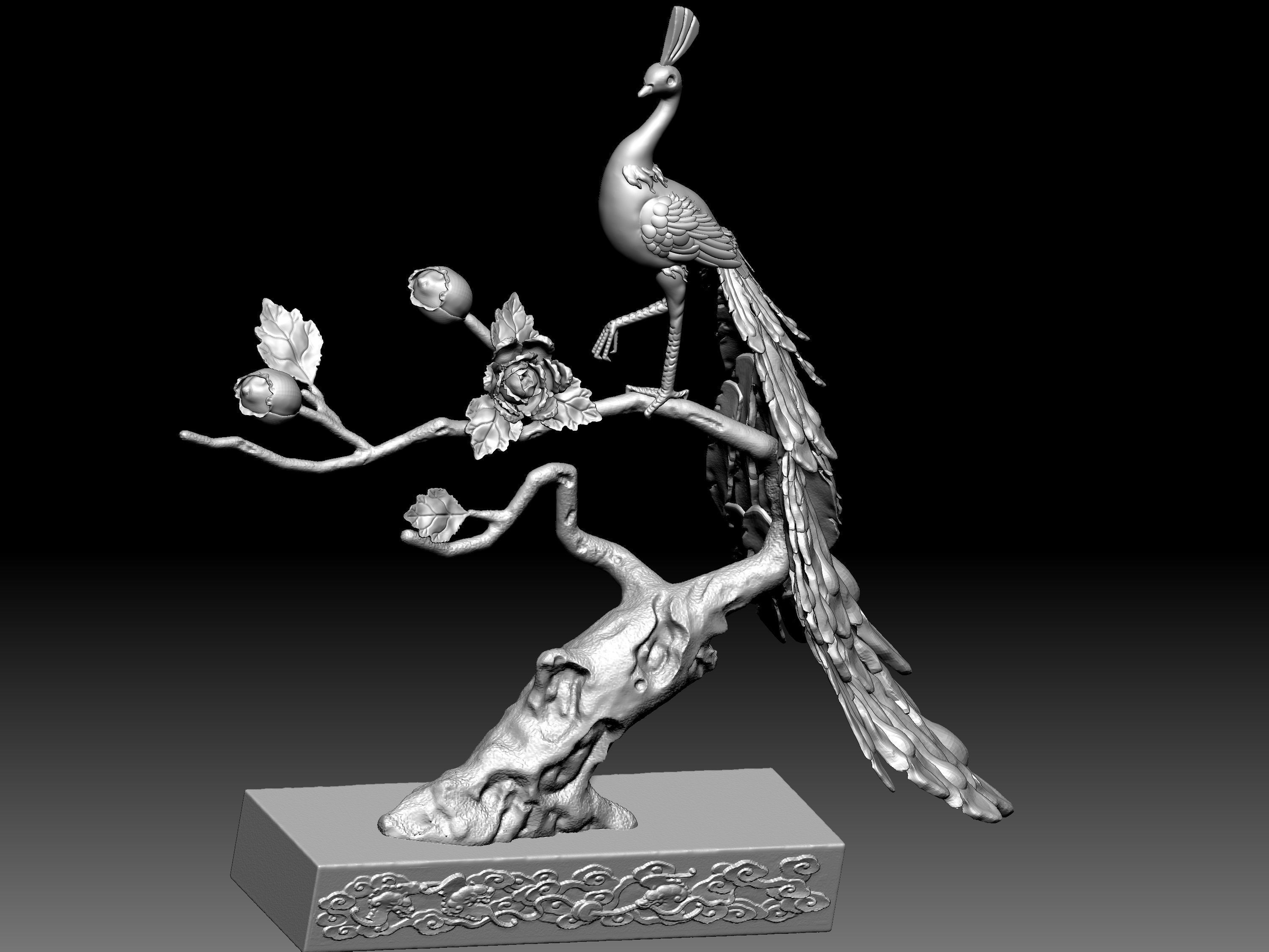 Peacock and Flowers 3D model_11