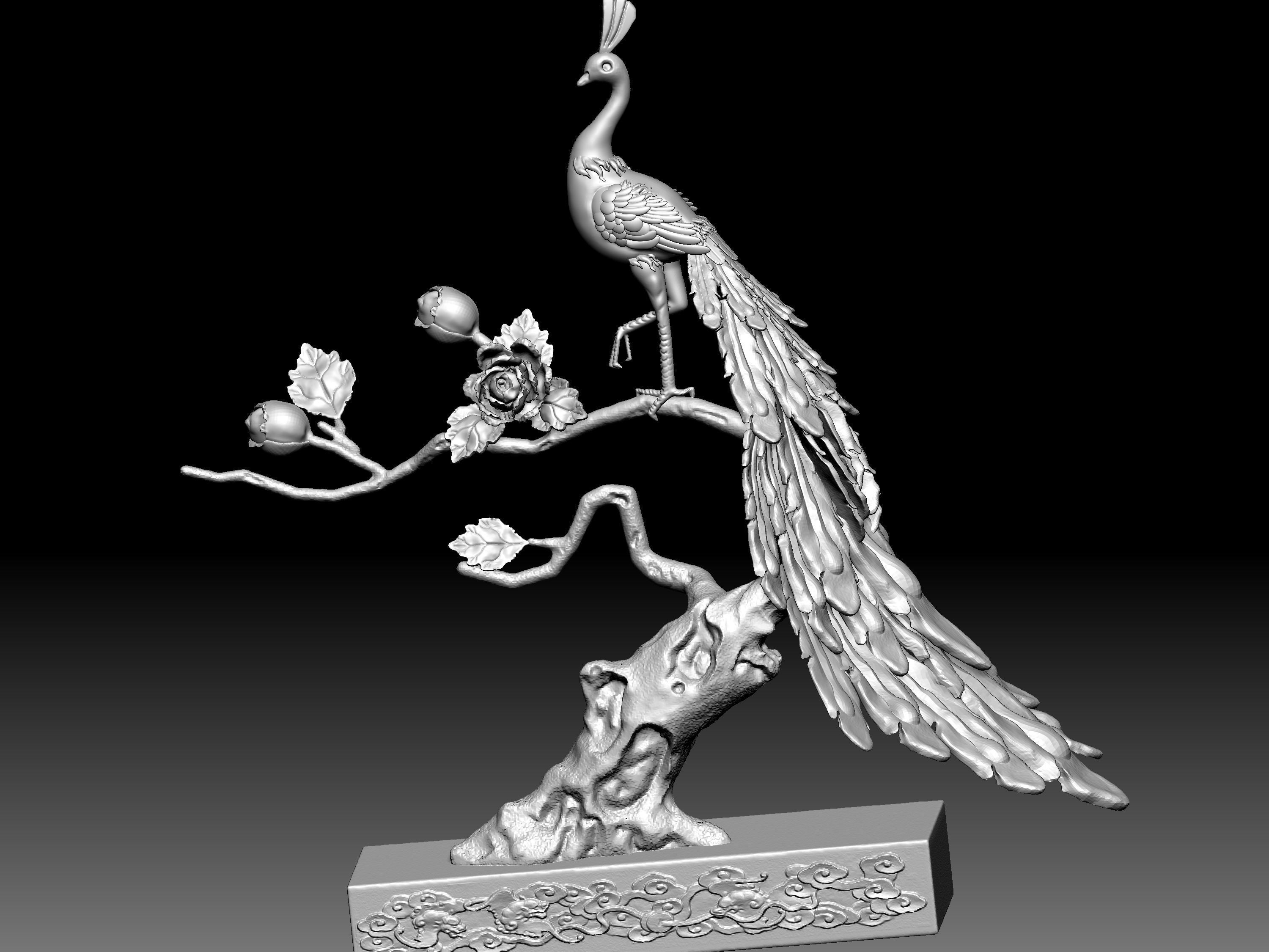Peacock and Flowers 3D model_8
