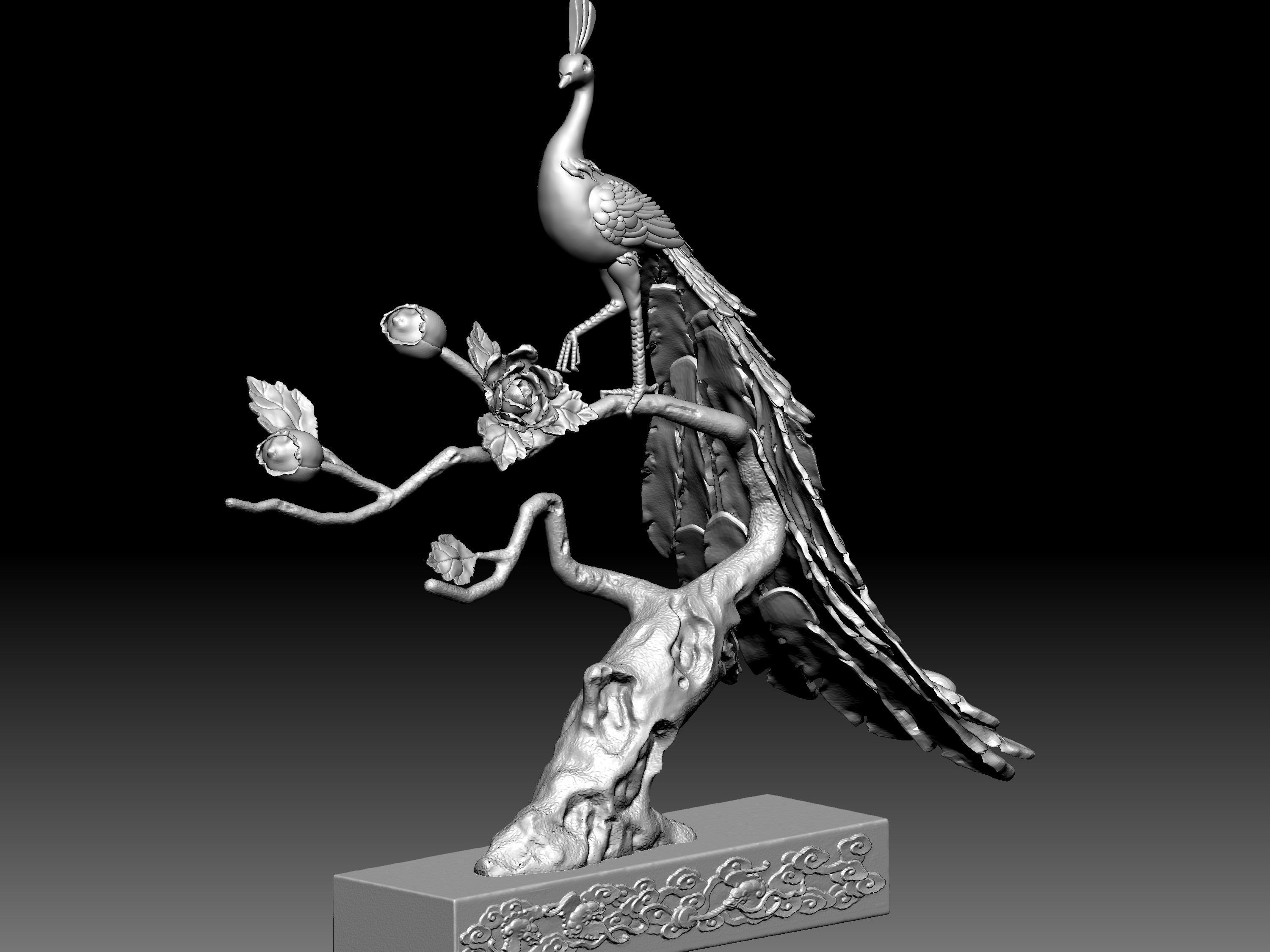 Peacock and Flowers 3D model_15