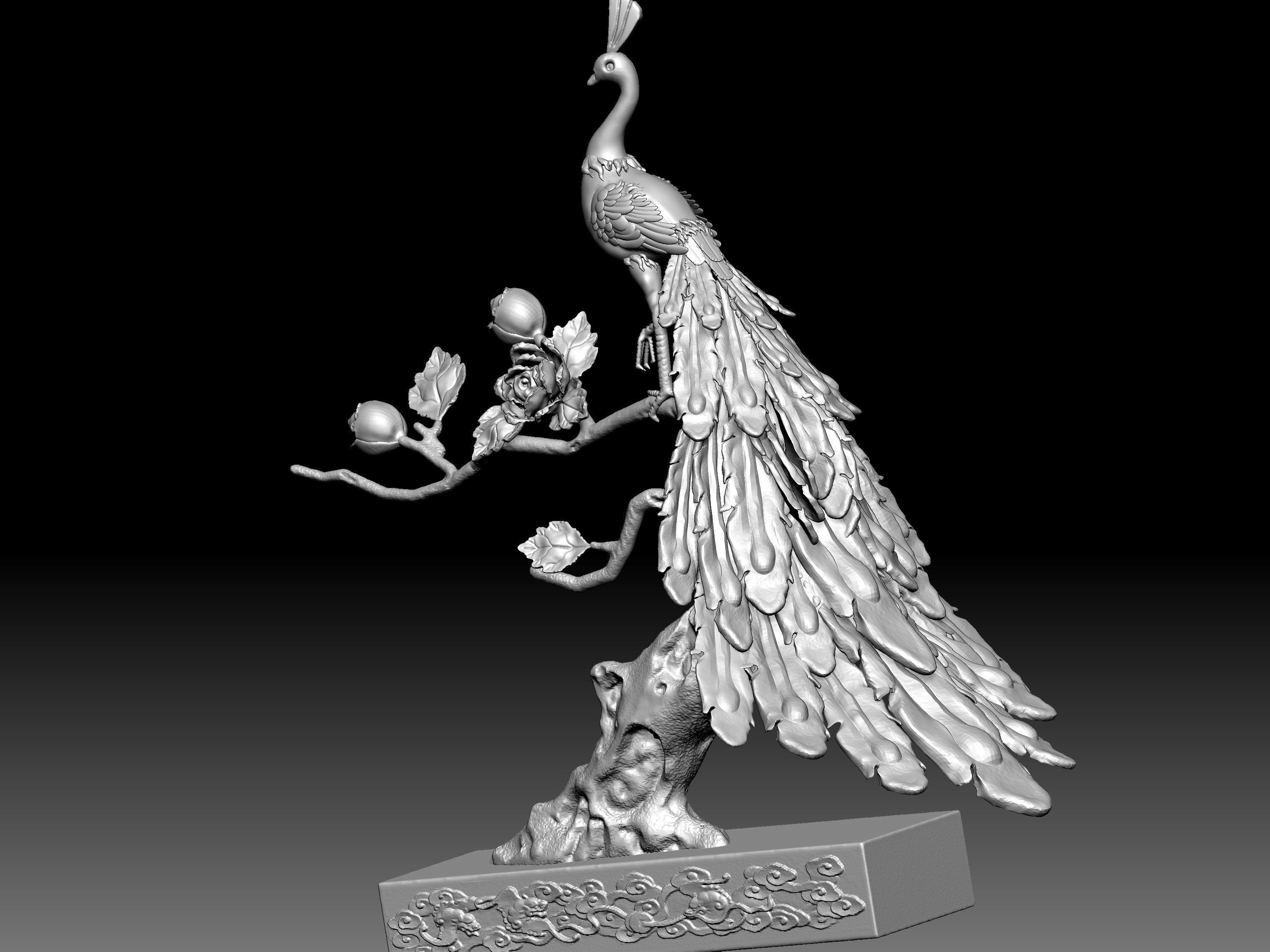 Peacock and Flowers 3D model_12