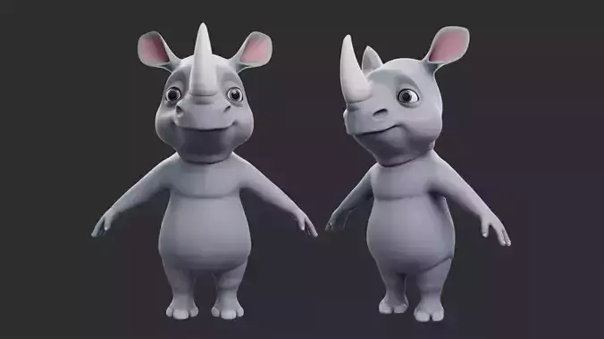 Rhino Cartoon Low-poly 3D model