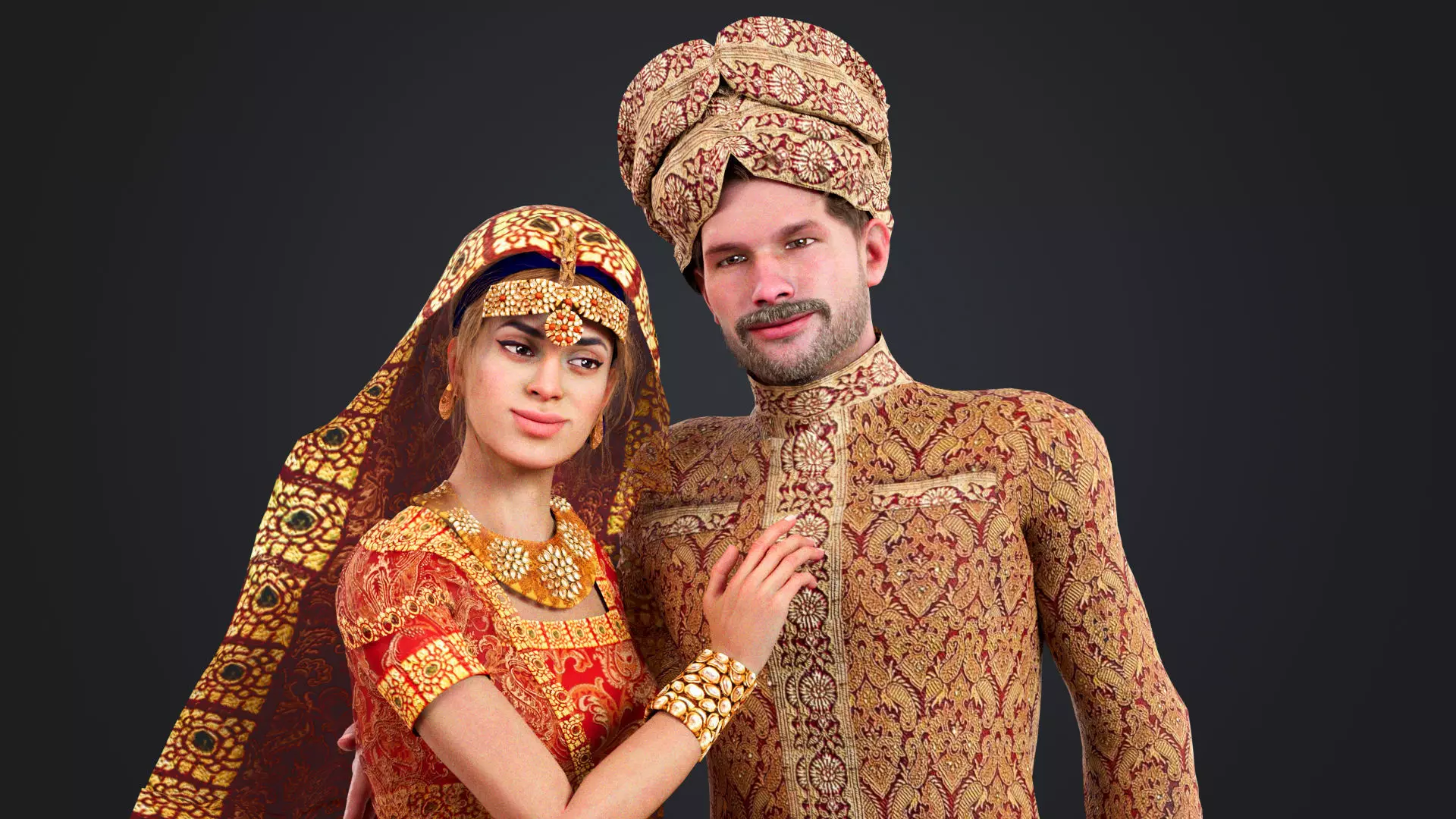 Indian couple Rigged Low-poly 3D model_0