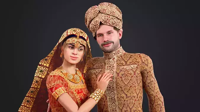 Indian couple Rigged Low-poly 3D model