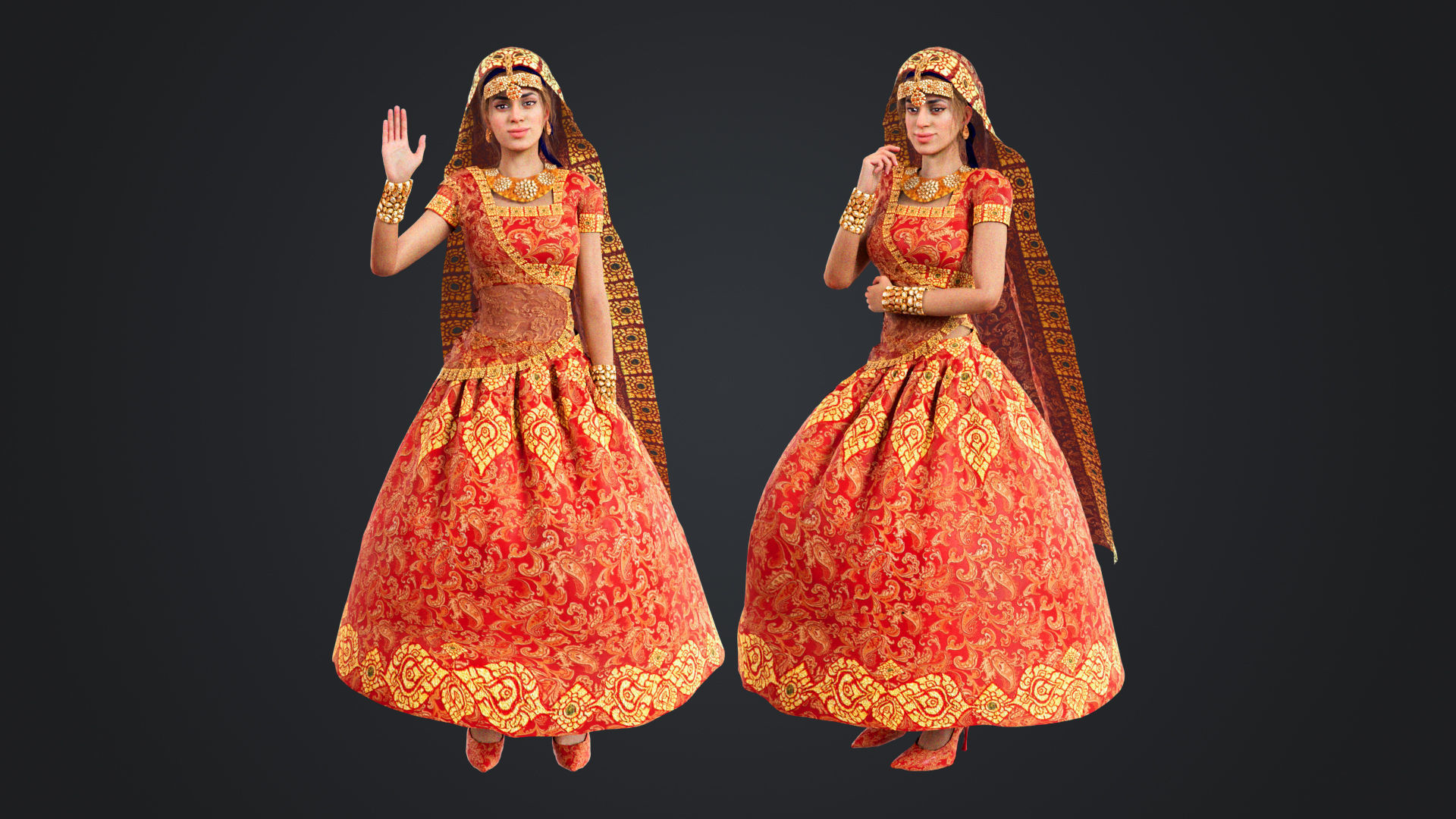 Indian couple Rigged Low-poly 3D model_2