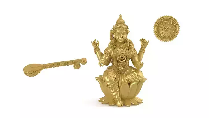 Saraswati-Mata 3D-Print Model-01 Jewelry-Murti