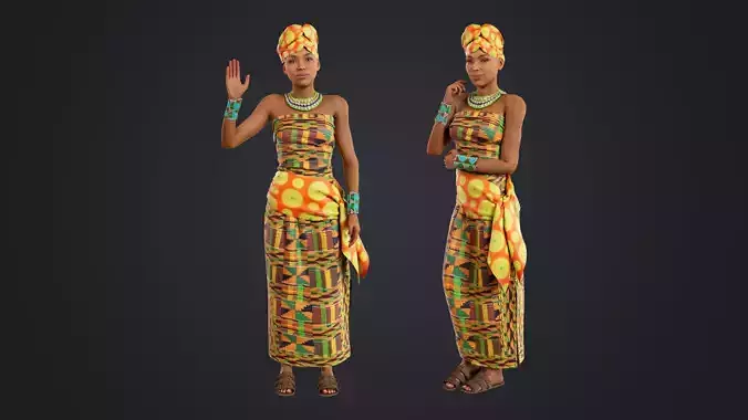 African Women Rigged Low-poly 3D model