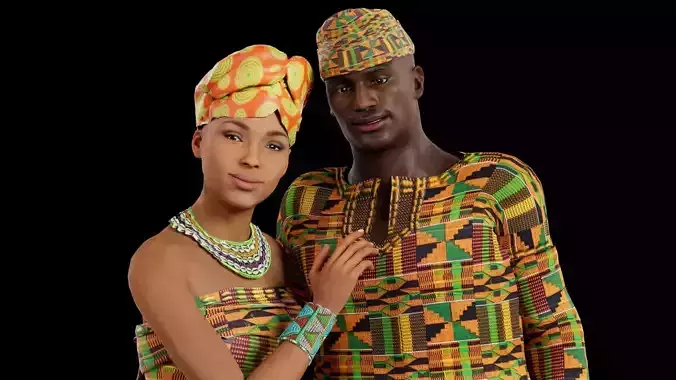 African Couple Rigged Low-poly 3D model
