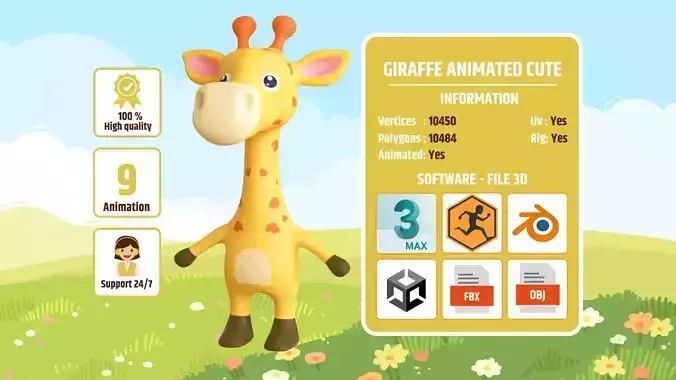 High-Quality 3D Cute Giraffe - Animated for Games
