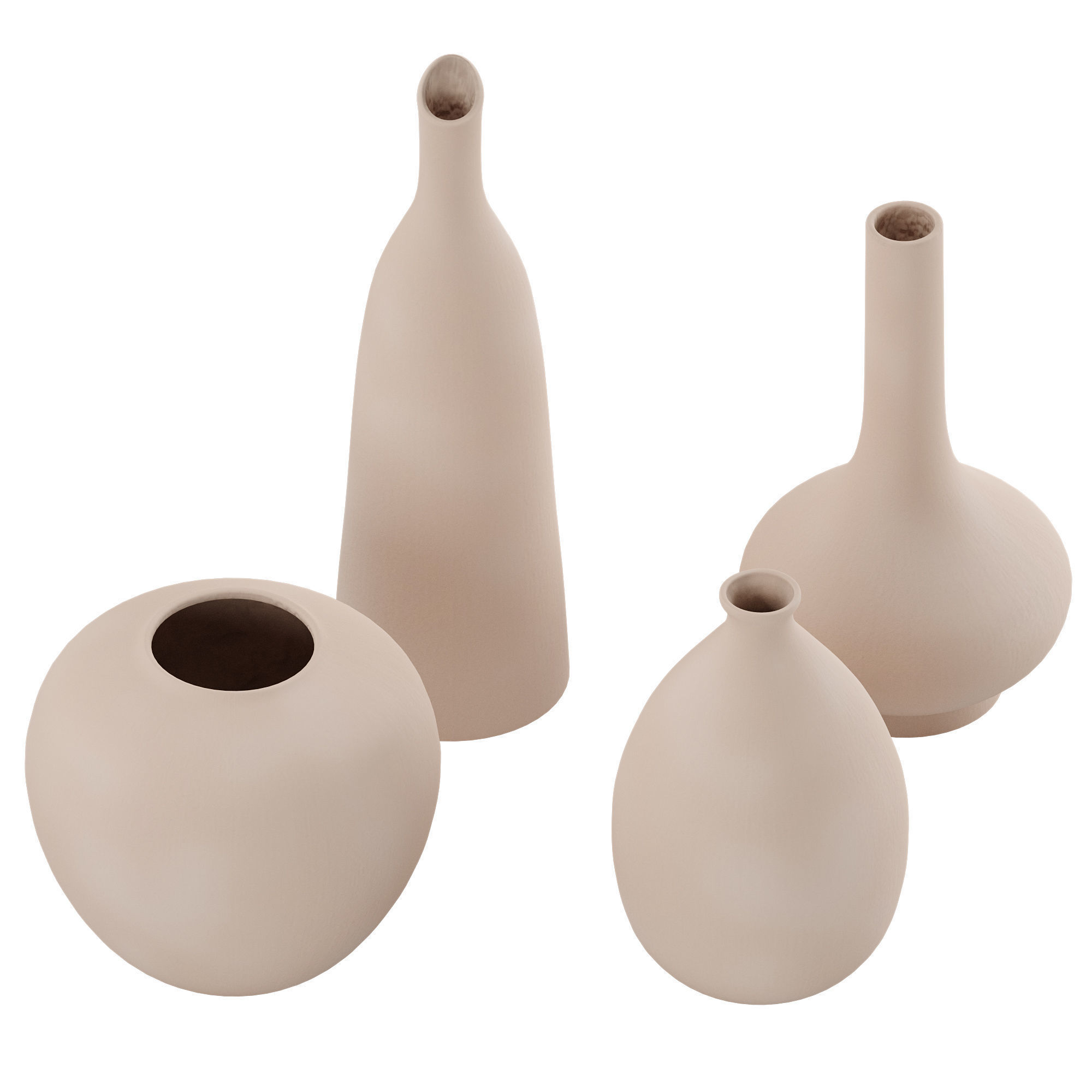 Set 4 Beige White Ceramic Rustic Vase 3D model_1