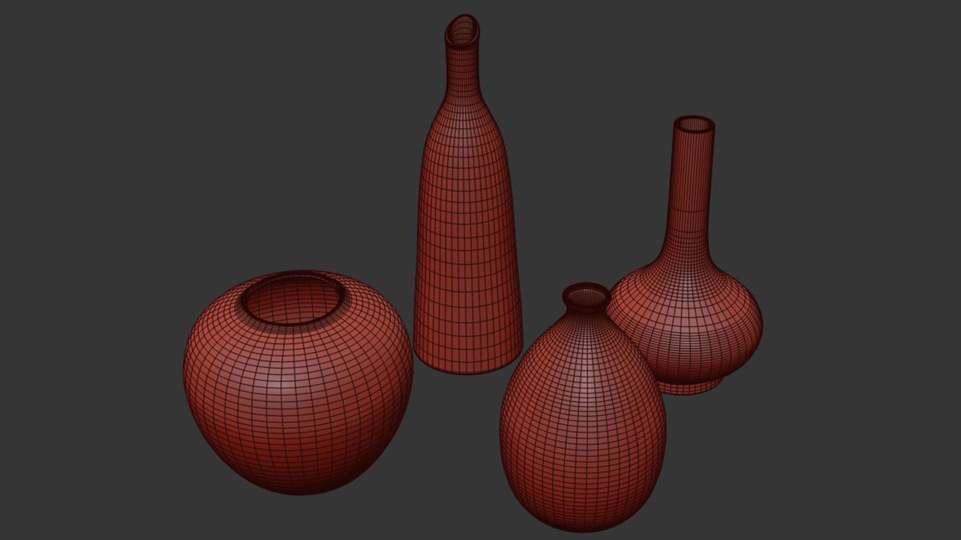 Set 4 Beige White Ceramic Rustic Vase 3D model_7