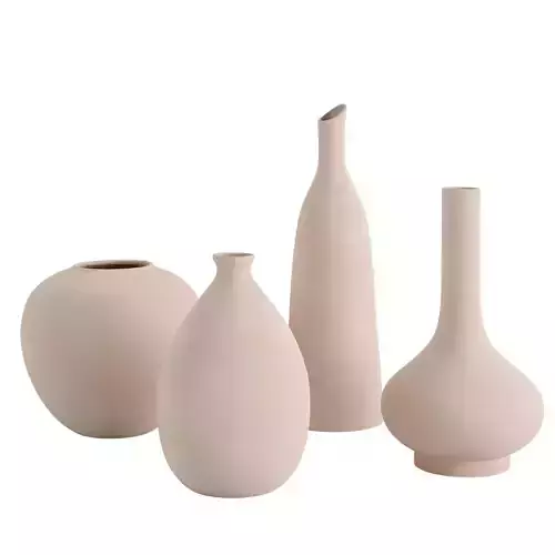 Set 4 Beige White Ceramic Rustic Vase