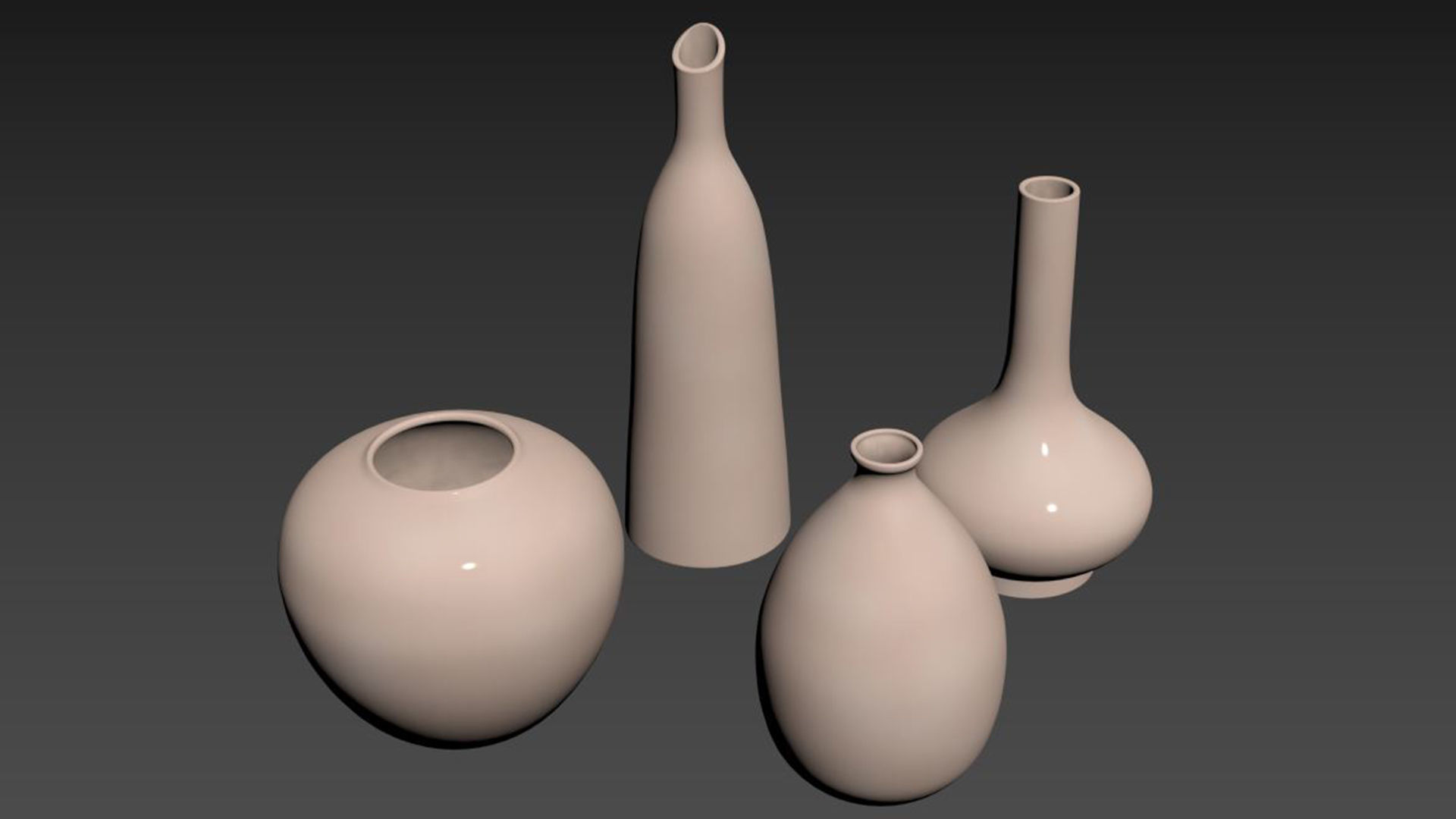 Set 4 Beige White Ceramic Rustic Vase 3D model_5